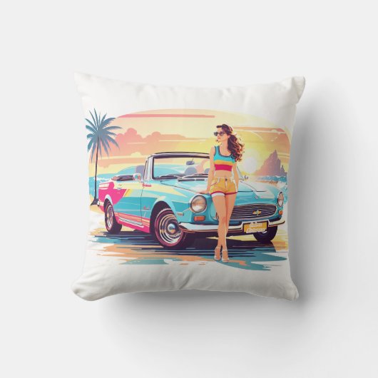車と夢の自然の女の子 クッション (正面)