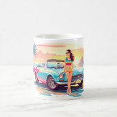 車と夢の自然の女の子 コーヒーマグカップ (中央)