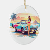 車と夢の自然の女の子 セラミックオーナメント (右)