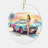 車と夢の自然の女の子 セラミックオーナメント (左)
