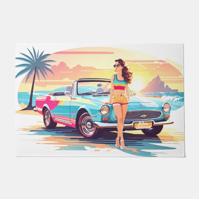 車と夢の自然の女の子 ドアマット (正面)