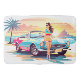 車と夢の自然の女の子 バスマット