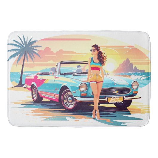 車と夢の自然の女の子 バスマット (正面)