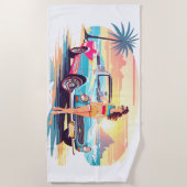 車と夢の自然の女の子 ビーチタオル (正面)