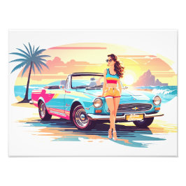 車と夢の自然の女の子 フォトプリント           