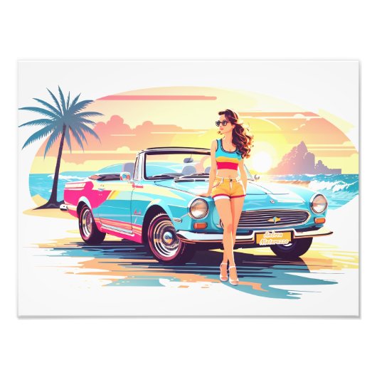 車と夢の自然の女の子 フォトプリント            (正面)