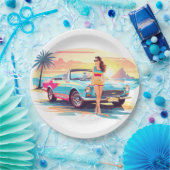 車と夢の自然の女の子 ペーパープレート (パーティー)