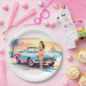 車と夢の自然の女の子 ペーパープレート (パーティー)