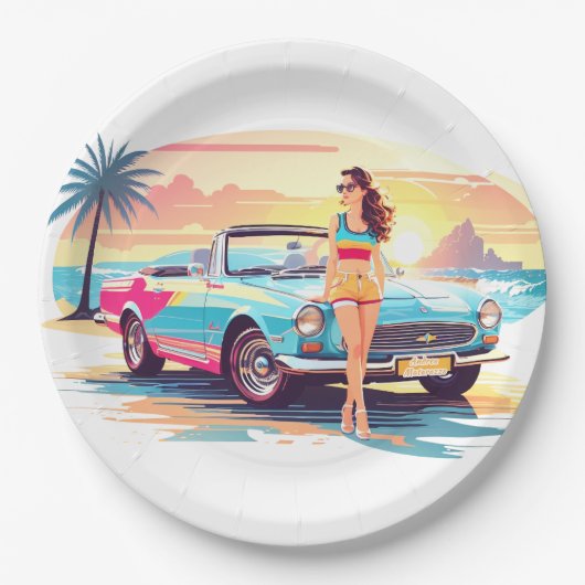 車と夢の自然の女の子 ペーパープレート (正面)