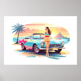 車と夢の自然の女の子 ポスター