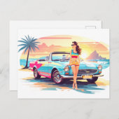 車と夢の自然の女の子 ポストカード (正面/裏面)