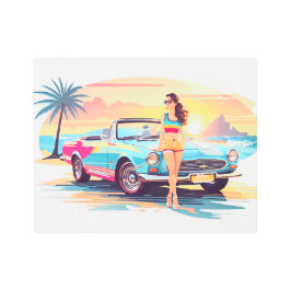 車と夢の自然の女の子 メタルプリント