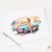 車と夢の自然の女の子 楕円形シール (封筒)