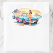 車と夢の自然の女の子 楕円形シール (バッグ)