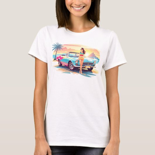 車と夢の自然の女の子 Tシャツ (正面)