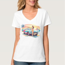 車と夢の自然の女の子 Tシャツ
