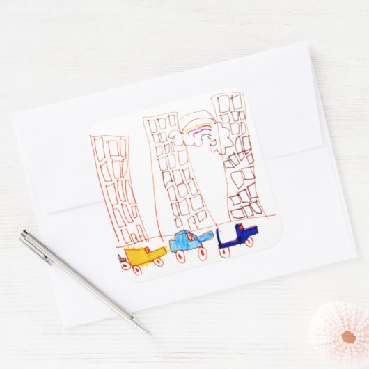 車と建物シール スクエアシール (封筒)