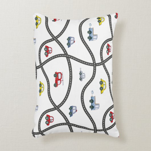 車と道路ボーイベッドルームデコール アクセントクッション (正面(垂直))