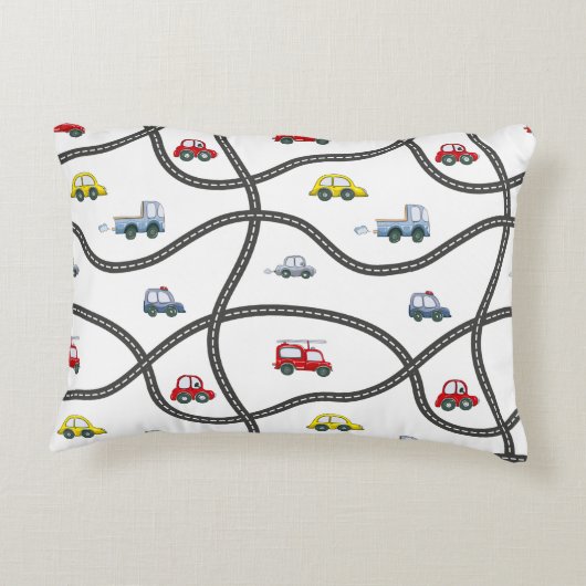 車と道路ボーイベッドルームデコール アクセントクッション (裏面)