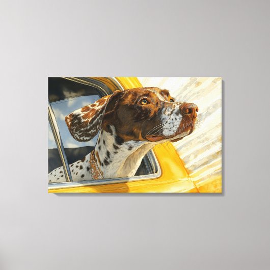 車に乗ったぶち犬のアートプリント キャンバスプリント (正面)