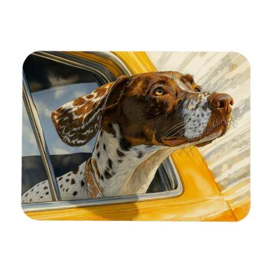 車に乗ったぶち犬のアートプリント マグネット (横)