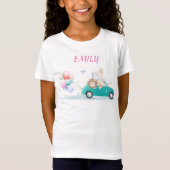 車に乗っているかわいい動物と風船の女の子Tシャツ Tシャツ (正面)