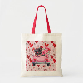 車に乗ってハートを持つ犬 トートバッグ