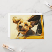 車に乗って楽しむ犬のアートプリント カード (正面/裏面インサイチュ)