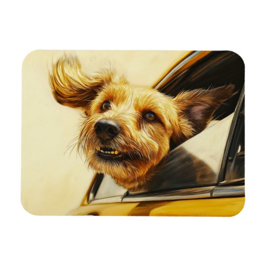 車に乗って楽しむ犬のアートプリント マグネット (横)