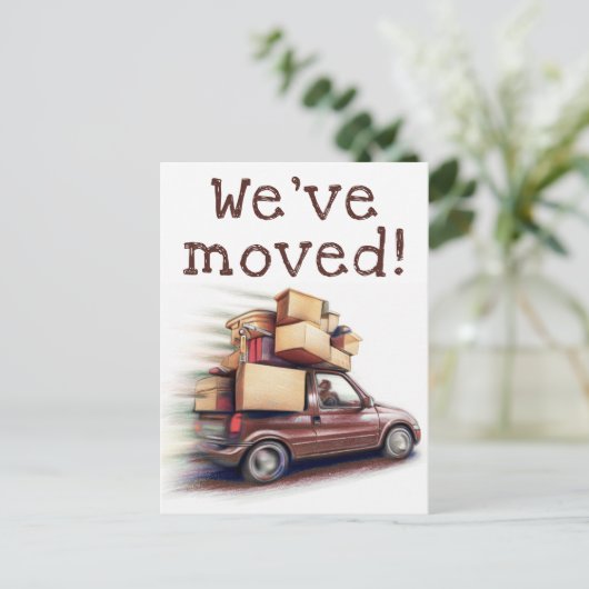 車のおもしろい新しい住所お知らせを移動 ポストカード (スタンド正面)