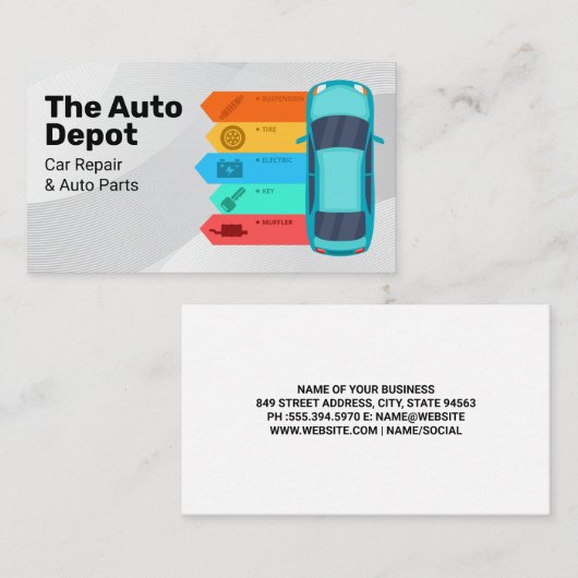 車のインフォグラフィック | 自動車部品サービス 名刺 (正面/裏面)