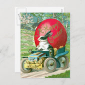 車のイースターエッグカードを運転するヴィンテージのイースターのウサギ シーズンポストカード (正面/裏面)