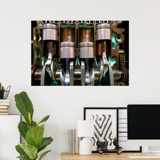 車のエンジンのピストンスポスター ポスター (ホームオフィス)