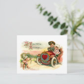 車のカップルのキューピッドの矢ポイント シーズンポストカード (スタンド正面)