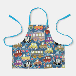 車のキッズブルー。オールオーバープリントエプロン エプロン