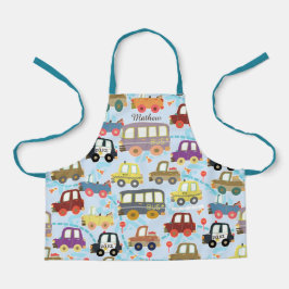 車のキッズブルー。オールオーバープリントエプロン エプロン