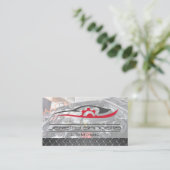 車のギアのロゴ | 整備士の作業 名刺 (スタンド正面)