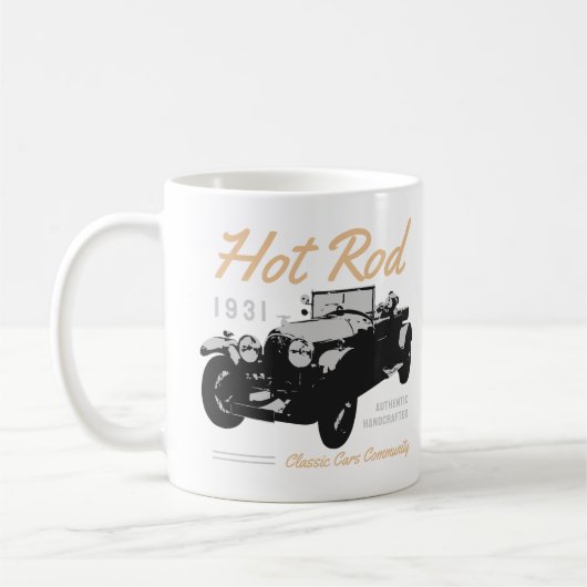 車のクラシックコミュニティタイポグラフィ コーヒーマグカップ (左)