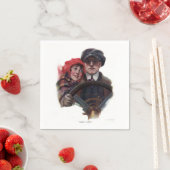 車のクラシックロマンチックな冬のヴィンテージイラストレーション スタンダードカクテルナプキン (インサイチュ)