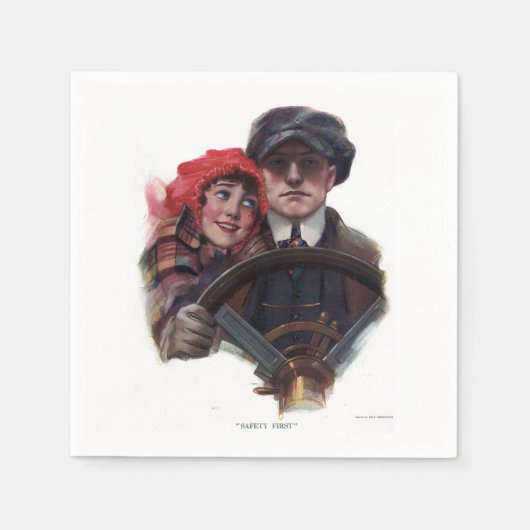 車のクラシックロマンチックな冬のヴィンテージイラストレーション スタンダードカクテルナプキン (正面)