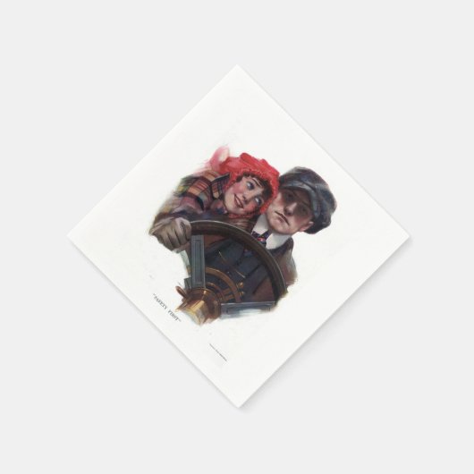 車のクラシックロマンチックな冬のヴィンテージイラストレーション スタンダードカクテルナプキン (角)