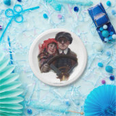 車のクラシックロマンチックな冬のヴィンテージイラストレーション ペーパープレート (パーティー)