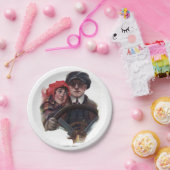 車のクラシックロマンチックな冬のヴィンテージイラストレーション ペーパープレート (パーティー)