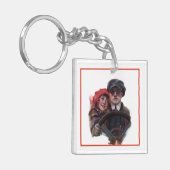 車のクラシックヴィンテージロマンチックな冬イラストレーション キーホルダー (正面左)