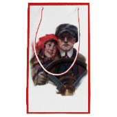 車のクラシックヴィンテージロマンチックな冬イラストレーション スモールペーパーバッグ (正面)