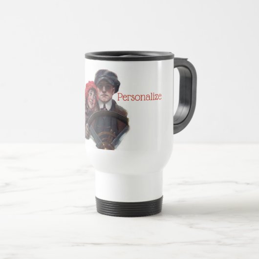 車のクラシックヴィンテージロマンチックな冬イラストレーション トラベルマグ (正面右)