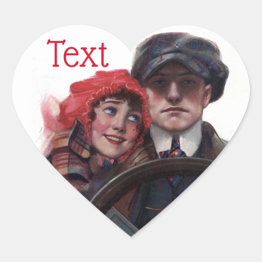 車のクラシックヴィンテージロマンチックな冬イラストレーション ハートシール (正面)