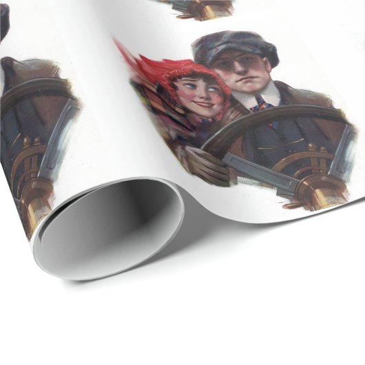 車のクラシックヴィンテージロマンチックな冬イラストレーション ラッピングペーパー (ロールコーナー)