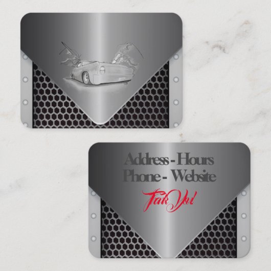車のクールスケッチを持つ灰色の金属色 名刺 (正面/裏面)