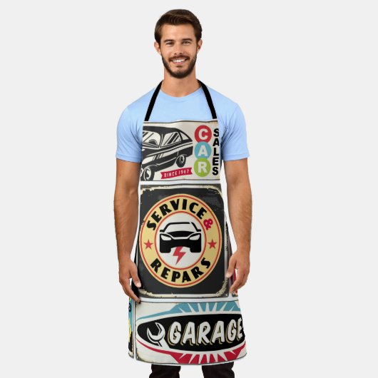 車のサービスと修理レトロシンボルや象徴コレクション。ヴィン エプロン (着用した状態)